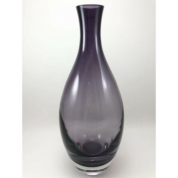TARNOW POLAND Purple Art Glass Vase W/Clear‎ Base 12 5/8” Amethyst Heavy Decor - Picture 3 of 9